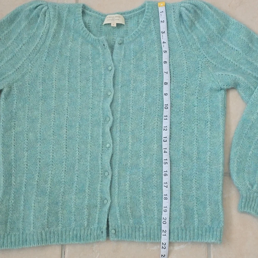 LA MAILLE SÉZANE Amance Fancy Knit Mohair Sea Green Mint Cardigan Large - Picture 13 of 13